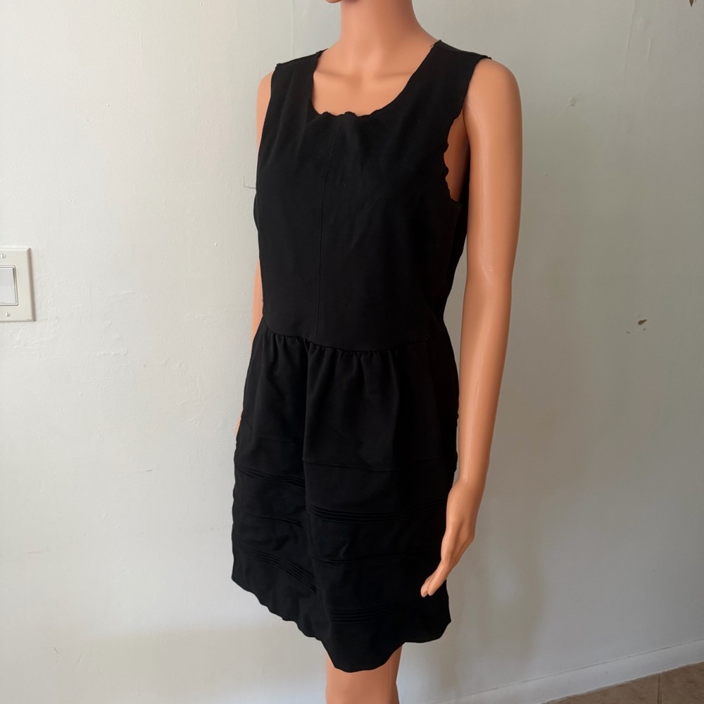 Madewell Silhouette Black Large Scuba Stretch Sleeveless Ponte Dress Raw Edge - Picture 15 of 15